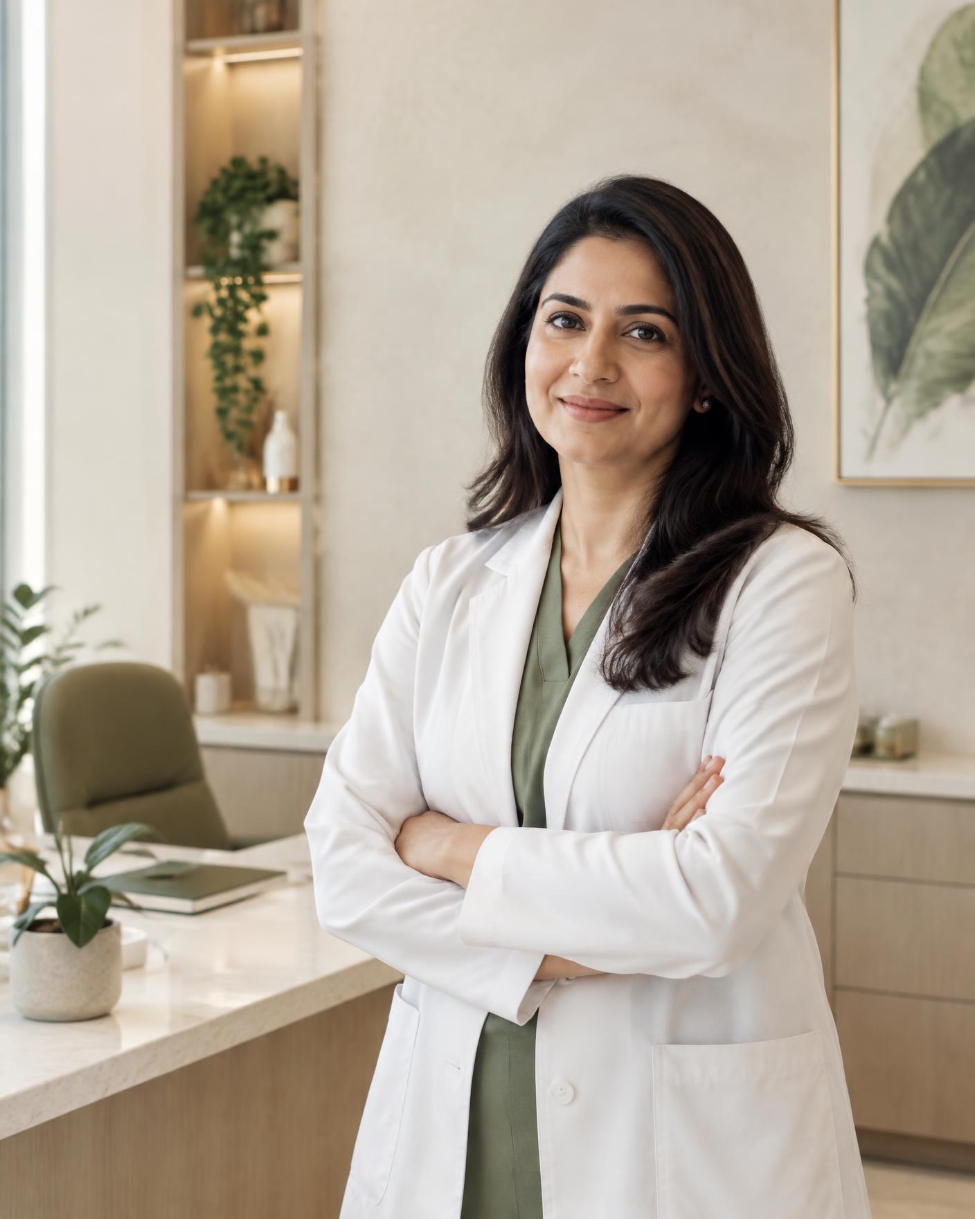 Dermatologist in a calm, modern consultation room